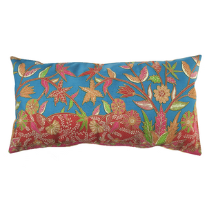 red and blue rectangle batik cushion