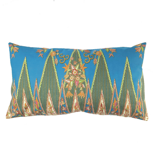 blue and green rectangle batik cushion