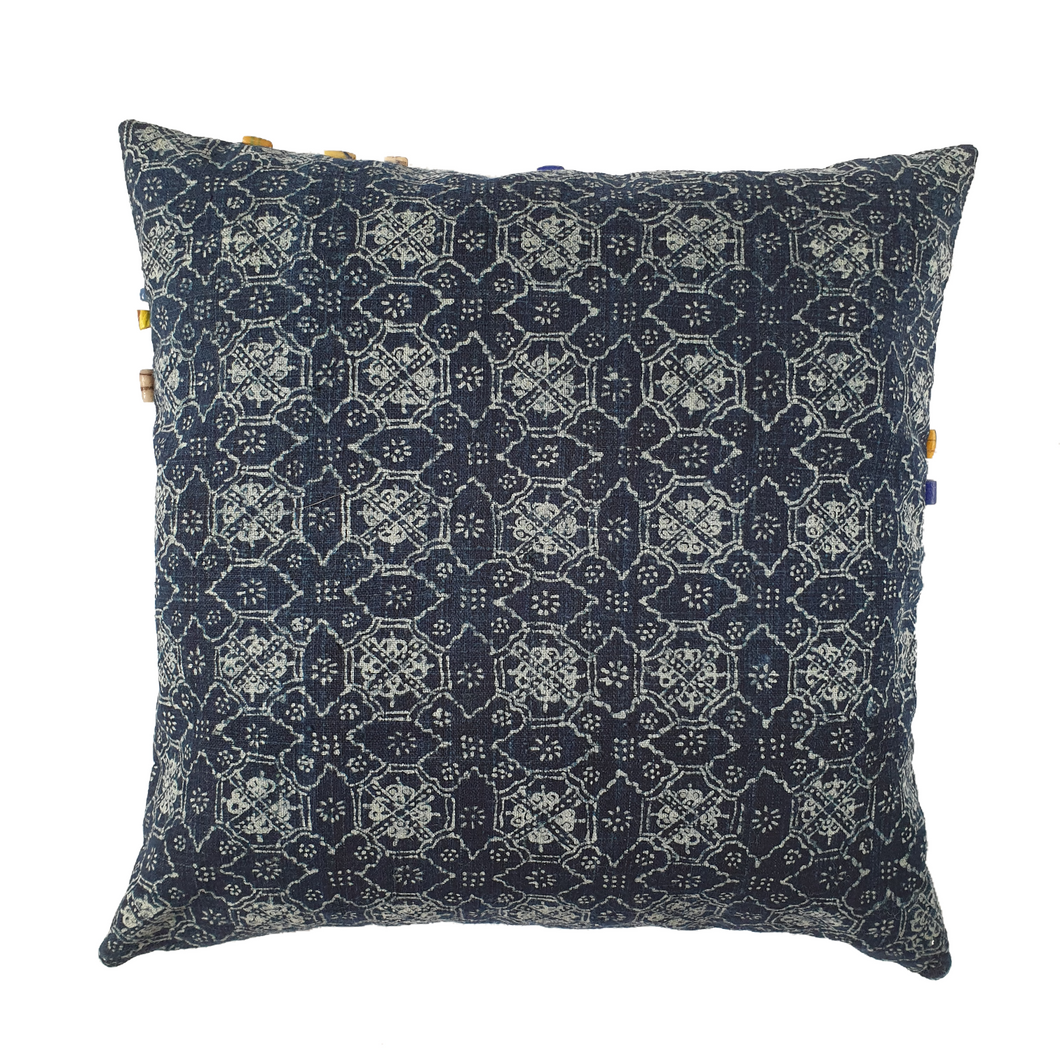 square indigo batik cushion